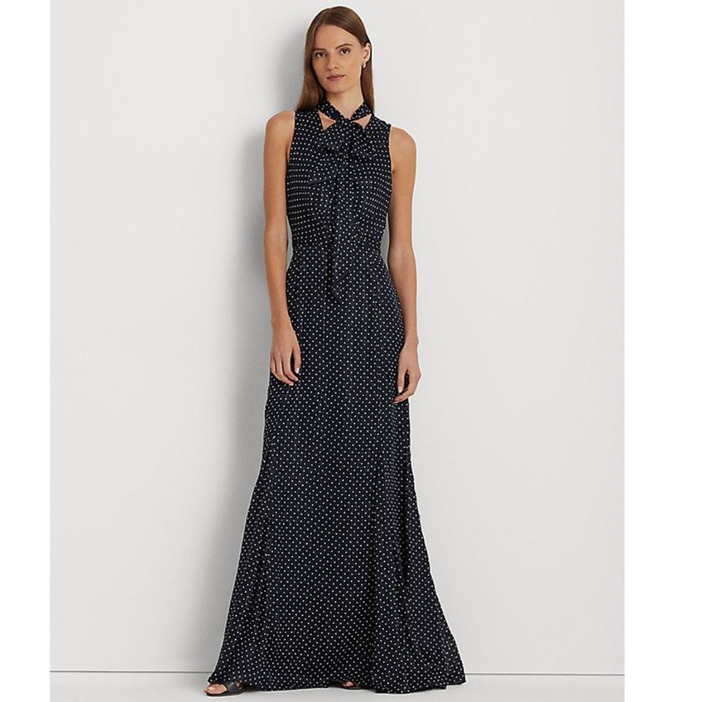 LAUREN RALPH LAUREN Women's Polka-Dot Metallic Chiffon Gown | Size 0 | NWT
